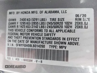 2020 Honda Passport EX-L with VIN 5FNYF8H59LB014260, listed as a IAAI auction lot 42274421 with 111,830 mi miles and . Bid and sale history available at DreamBid. Image 9.