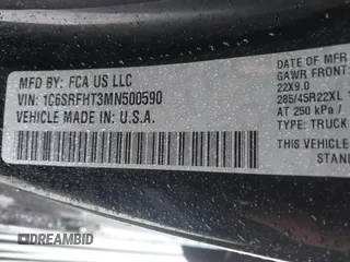 2021 Ram 1500 Limited with VIN 1C6SRFHT3MN500590, listed as a IAAI auction lot 41117602 with 81,875 mi miles and . Bid and sale history available at DreamBid. Image 9.