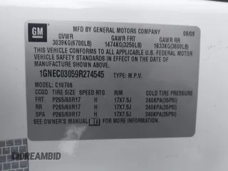 2009 Chevrolet Tahoe Police z VIN 1GNEC03059R274545, wystawiony jako IAAI lot #41156691 z przebiegiem 195 702 mil mil oraz . Historia ofert i sprzedaży dostępna na DreamBid. Obrazek 9.