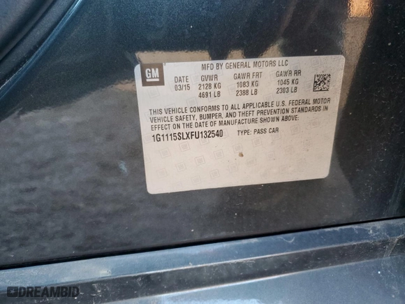2015 Chevrolet Impala LT with VIN 1G1115SLXFU132540, listed as a Copart auction lot 47117705 with 110,448 mi miles and Salvage Title. Bid and sale history available at carsss.com. Image 14.