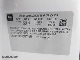 2012 Chevrolet Impala LT Fleet with VIN 2G1WG5E30C1273575, listed as a IAAI auction lot 40945644 with 85,136 mi miles. Bid and sale history available at carsss.com. Image 9.
