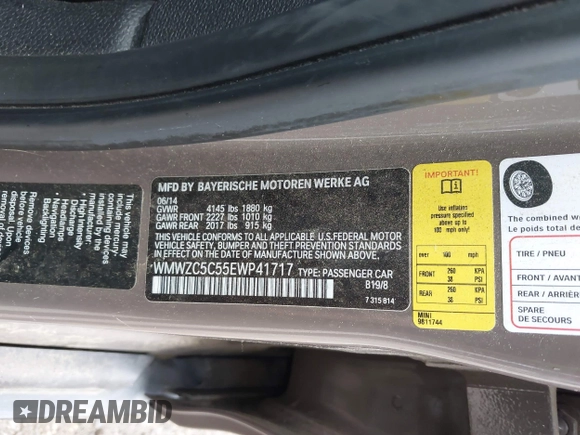 2014 MINI Countryman S with VIN WMWZC5C55EWP41717, listed as a IAAI auction lot 42324347 with Not provided miles and . Bid and sale history available at DreamBid. Image 9.