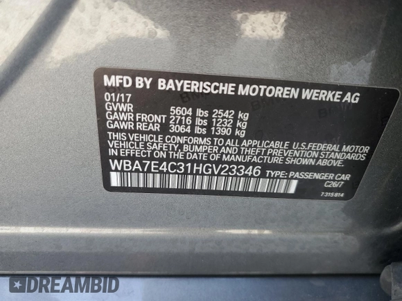 2017 BMW 7 Series 740i xDrive with VIN WBA7E4C31HGV23346, listed as a Copart auction lot 49840905 with 155,047 mi miles and Salvage Title. Bid and sale history available at carsss.com. Image 14.