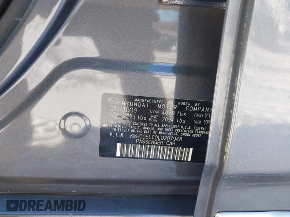 2020 Hyundai Ioniq Limited with VIN KMHC05LC0LU207948, listed as a IAAI auction lot 41259788 with 46,189 mi miles and . Bid and sale history available at DreamBid. Image 9.