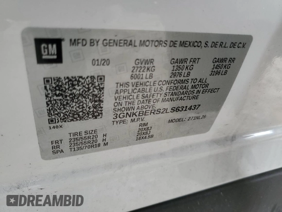 2020 Chevrolet Blazer RS z VIN 3GNKBERS2LS631437, wystawiony jako Copart lot #85185324 z przebiegiem Nie podano mil oraz Nie do naprawy • Non repairable. Historia ofert i sprzedaży dostępna na DreamBid. Obrazek 15.