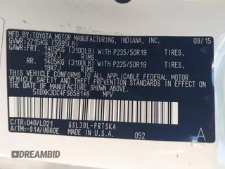 2015 Toyota Sienna SE with VIN 5TDXK3DC4FS658148, listed as a IAAI auction lot 41601341 with 110,329 mi miles. Bid and sale history available at carsss.com. Image 9.