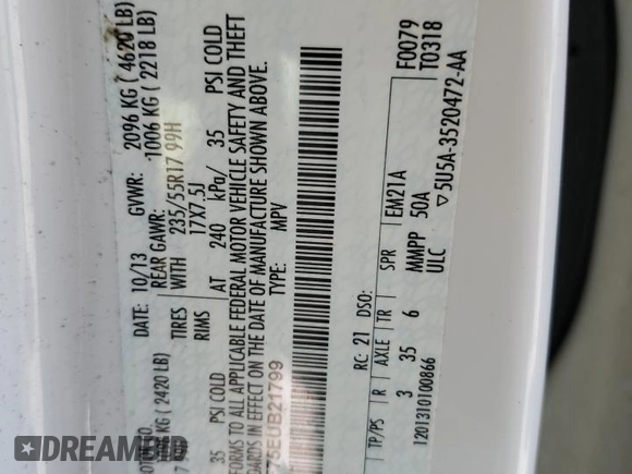 2014 Ford Escape S с VIN 1FMCU0F75EUB21799, выставлен на аукционе Copart как лот 57575645 с пробегом 264 813 миль миль и Списание • Salvage title. История ставок и продаж доступна на DreamBid. Изображение 13.