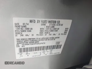 2015 Ford Explorer XLT with VIN 1FM5K7D81FGA27678, listed as a IAAI auction lot 41856729 with 170,635 mi miles and . Bid and sale history available at carsss.com. Image 9.