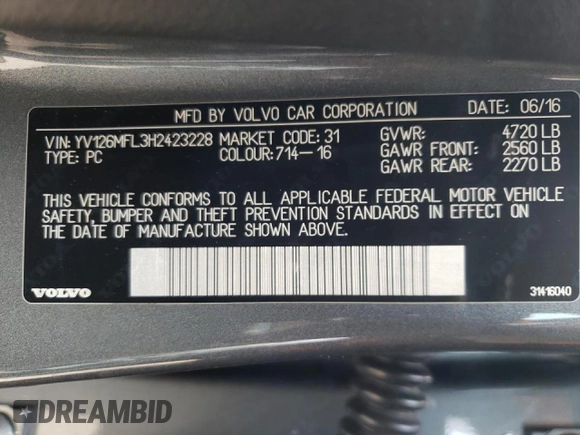 2017 Volvo S60 Dynamic with VIN YV126MFL3H2423228, listed as a Copart auction lot 46324982 with 80,384 mi miles. Bid and sale history available at carsss.com. Image 10.