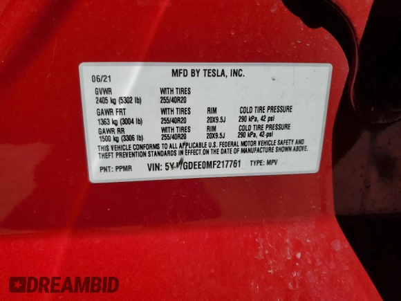 2021 Tesla Model Y Long Range with VIN 5YJYGDEE0MF217761, listed as a Copart auction lot 56525075 with 72,751 mi miles and Salvage Title. Bid and sale history available at DreamBid. Image 14.