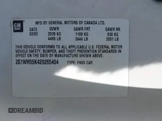 2002 Chevrolet Impala LS z VIN 2G1WH55K429265404, wystawiony jako IAAI lot #41765182 z przebiegiem Nie podano mil oraz . Historia ofert i sprzedaży dostępna na DreamBid. Obrazek 9.