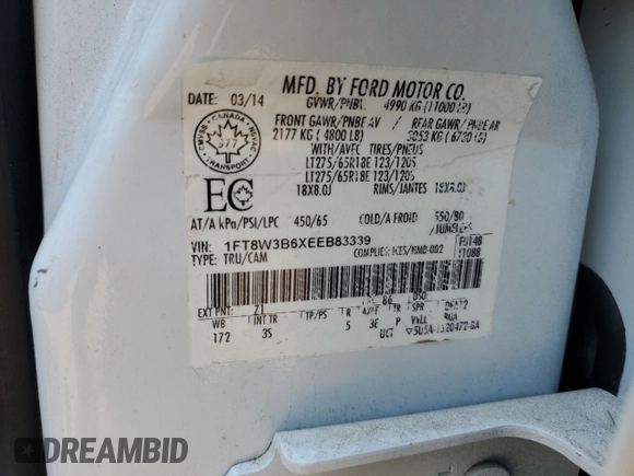 2014 Ford F-350 Platinum with VIN 1FT8W3B6XEEB83339, listed as a Copart auction lot 64435905 with 141,643 mi miles and Clean title. Bid and sale history available at DreamBid. Image 12.