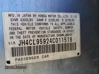 2004 Acura TSX w/Navigation z VIN JH4CL95924C011519, wystawiony jako Copart lot #87966825 z przebiegiem 213 023 mil mil oraz Szkoda całkowita • Salvage title. Historia ofert i sprzedaży dostępna na DreamBid. Obrazek 12.
