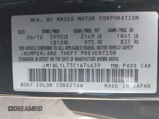 2012 Mazda 3 i Touring with VIN JM1BL1L73C1674639, listed as a IAAI auction lot 42171608 with 135,925 mi miles and . Bid and sale history available at DreamBid. Image 9.