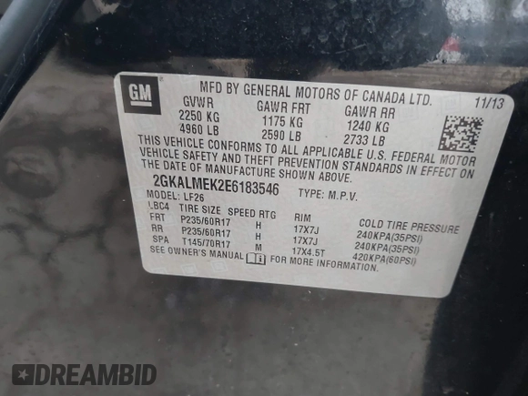 2014 GMC Terrain SLE with VIN 2GKALMEK2E6183546, listed as a IAAI auction lot 41532512 with Not Provided miles. Bid and sale history available at carsss.com. Image 9.