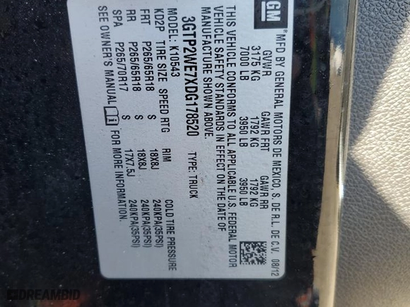 2013 GMC Sierra 1500 SLT with VIN 3GTP2WE7XDG178520, listed as a Copart auction lot 88960775 with 133,535 mi miles and Salvage Title. Bid and sale history available at carsss.com. Image 13.