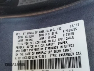 2013 Honda Accord Sport with VIN 1HGCR2F52DA273461, listed as a Copart auction lot 52364325 with 92,577 mi miles and Salvage Title. Bid and sale history available at DreamBid. Image 14.