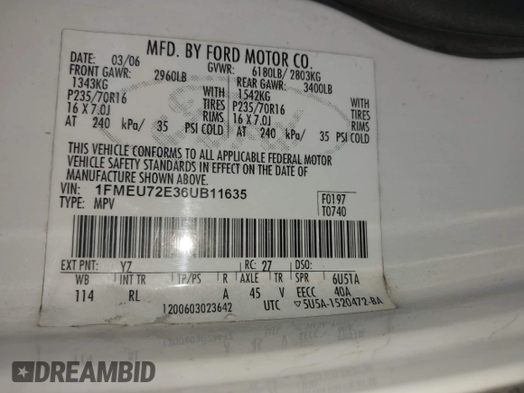 2006 Ford Explorer XLS z VIN 1FMEU72E36UB11635, wystawiony jako IAAI lot #41896140 z przebiegiem 238 333 mil mil oraz . Historia ofert i sprzedaży dostępna na DreamBid. Obrazek 9.