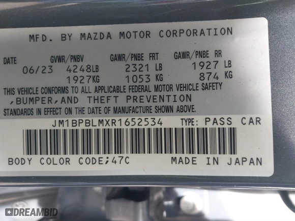 2024 Mazda Mazda3 Hatchback 2.5 S Carbon Edition with VIN JM1BPBLMXR1652534, listed as a IAAI auction lot 41681502 with 17,266 mi miles. Bid and sale history available at carsss.com. Image 9.