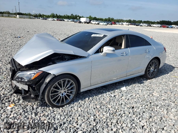 2015 Mercedes-Benz CLS 550 with VIN WDDLJ7DB0FA142341, listed as a Copart auction lot 55387945 with 56,525 mi miles and Salvage title. Bid and sale history available at DreamBid. Image 1.
