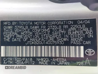 2004 Toyota Prius with VIN JTDKB20U140075930, listed as a IAAI auction lot 41712770 with 219,930 mi miles. Bid and sale history available at carsss.com. Image 9.