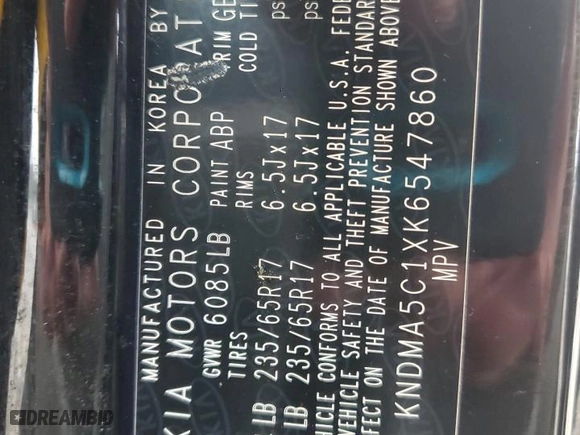 2019 Kia Sedona L with VIN KNDMA5C1XK6547860, listed as a Copart auction lot 85430344 with 67,604 mi miles and Salvage Title. Bid and sale history available at carsss.com. Image 16.