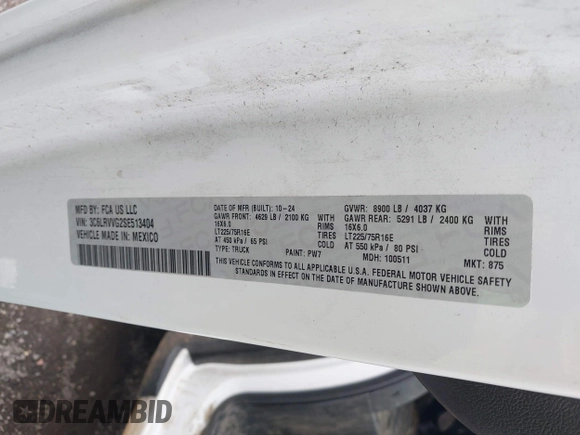 2025 Ram ProMaster Cargo Tradesman with VIN 3C6LRVVG2SE513404, listed as a IAAI auction lot 41948626 with 7,553 mi miles and . Bid and sale history available at carsss.com. Image 9.