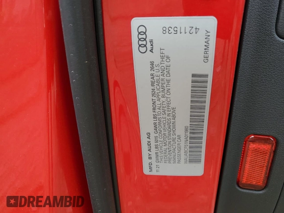 2022 Audi A5 Sportback Premium with VIN WAUABCF51NA011980, listed as a Copart auction lot 71982364 with 8,077 mi miles and Salvage Title. Bid and sale history available at carsss.com. Image 15.