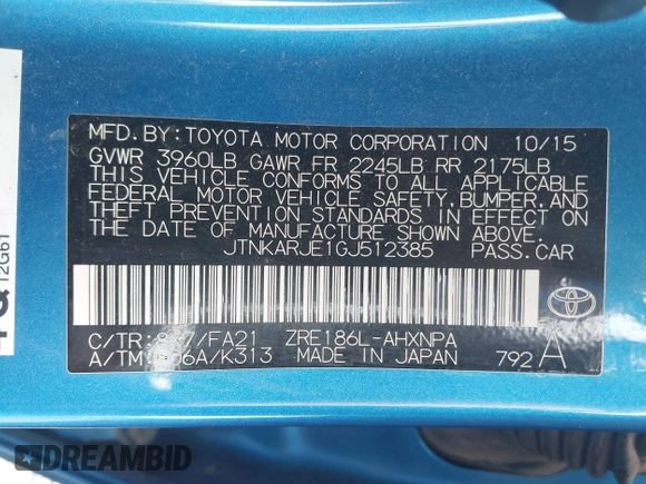 2016 Scion iM z VIN JTNKARJE1GJ512385, wystawiony jako IAAI lot #42020888 z przebiegiem 95 355 mil mil oraz . Historia ofert i sprzedaży dostępna na DreamBid. Obrazek 9.
