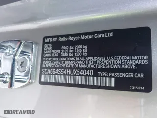 2017 Rolls-Royce Ghost with VIN SCA664S54HUX54040, listed as a IAAI auction lot 41559707 with 43,073 mi miles. Bid and sale history available at carsss.com. Image 9.