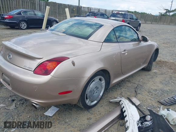 2002 Lexus SC 430 with VIN JTHFN48Y920008418, listed as a IAAI auction lot 42220823 with 152,907 mi miles and . Bid and sale history available at DreamBid. Image 4.