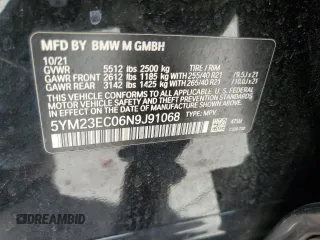 2022 BMW X4 M z VIN 5YM23EC06N9J91068, wystawiony jako Copart lot #60110194 z przebiegiem 25 358 mil mil oraz Szkoda całkowita • Salvage title. Historia ofert i sprzedaży dostępna na DreamBid. Obrazek 13.