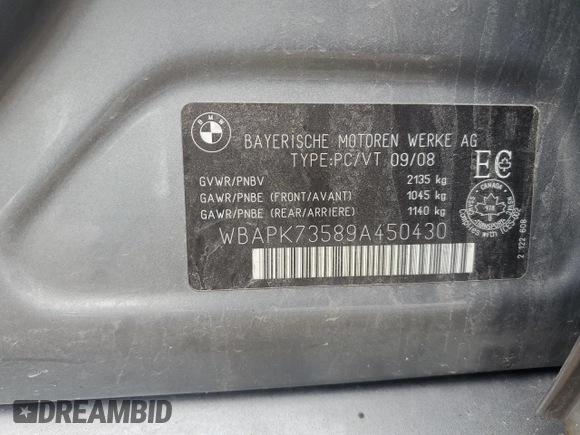 2009 BMW 3 Series 328i xDrive с VIN WBAPK73589A450430, выставлен на аукционе Copart как лот 63914535 с пробегом Не указан миль и Чистый • Clean title. История ставок и продаж доступна на DreamBid. Изображение 12.