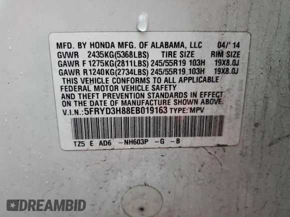 2014 Acura MDX Advance with VIN 5FRYD3H88EB019163, listed as a Copart auction lot 43661515 with 188,065 mi miles and Salvage title. Bid and sale history available at DreamBid. Image 13.
