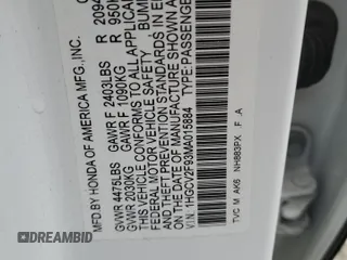 2021 Honda Accord Touring with VIN 1HGCV2F93MA015884, listed as a Copart auction lot 52591885 with Not provided miles and Non repairable. Bid and sale history available at DreamBid. Image 14.