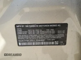 2020 BMW X3 M40i with VIN 5UXTY9C05LL304402, listed as a Copart auction lot 47358785 with 57,231 mi miles and Salvage Title. Bid and sale history available at DreamBid. Image 14.