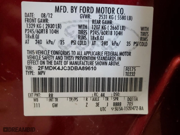 2013 Ford Edge SEL with VIN 2FMDK4JC3DBA89610, listed as a Copart auction lot 50374545 with 113,392 mi miles and Salvage Title. Bid and sale history available at carsss.com. Image 14.