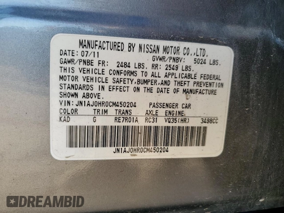 2012 Infiniti EX Journey with VIN JN1AJ0HR0CM450204, listed as a Copart auction lot 84688184 with 98,222 mi miles and Salvage Title. Bid and sale history available at DreamBid. Image 16.