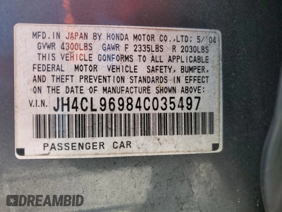 2004 Acura TSX w/Navigation with VIN JH4CL96984C035497, listed as a Copart auction lot 47575605 with 233,266 mi miles and Salvage Title. Bid and sale history available at carsss.com. Image 12.