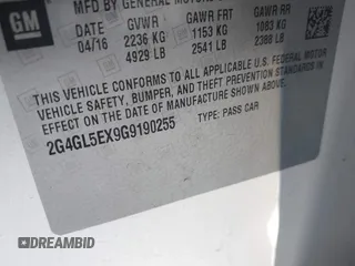 2016 Buick Regal with VIN 2G4GL5EX9G9190255, listed as a IAAI auction lot 41702774 with 134,365 mi miles. Bid and sale history available at carsss.com. Image 9.