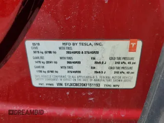 2019 Tesla Model X 75D with VIN 5YJXCBE20KF151193, listed as a Copart auction lot 52478715 with 54,638 mi miles and Salvage Title. Bid and sale history available at carsss.com. Image 14.