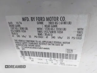 2017 Ford Explorer XLT z VIN 1FM5K8D88HGB14485, wystawiony jako IAAI lot #41654969 z przebiegiem 142 827 mil mil oraz . Historia ofert i sprzedaży dostępna na DreamBid. Obrazek 9.