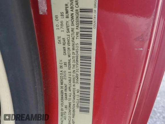 2009 Volkswagen Beetle S with VIN 3VWRF31Y99M404515, listed as a Copart auction lot 52603735 with 120,011 mi miles and Salvage Title. Bid and sale history available at DreamBid. Image 12.