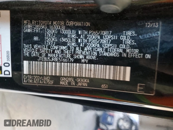 2014 Toyota 4Runner Limited with VIN JTEBU5JR8E5166179, listed as a Copart auction lot 46644465 with 224,845 mi miles and Salvage Title. Bid and sale history available at carsss.com. Image 13.
