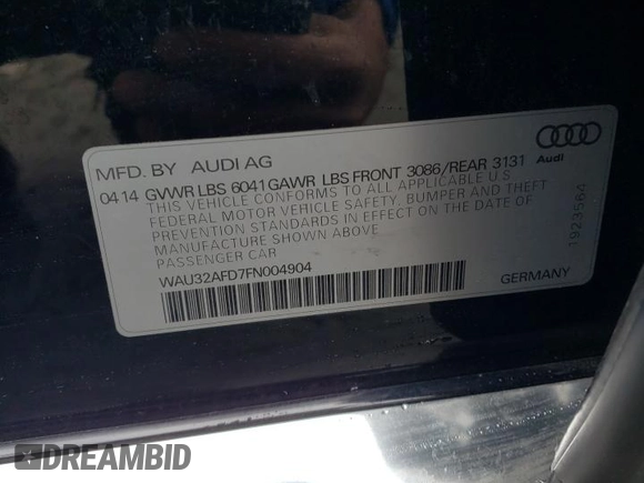 2015 Audi A8 L 4.0T with VIN WAU32AFD7FN004904, listed as a Copart auction lot 38942883 with 80,205 mi miles. Bid and sale history available at carsss.com. Image 12.