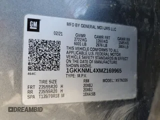 2021 GMC Acadia SLT with VIN 1GKKNML4XMZ169965, listed as a Copart auction lot 81343384 with 38,417 mi miles and Salvage Title. Bid and sale history available at DreamBid. Image 15.