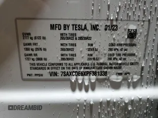 2023 Tesla Model X with VIN 7SAXCDE5XPF381338, listed as a Copart auction lot 51638855 with 1,570 mi miles and Clean Title. Bid and sale history available at carsss.com. Image 13.