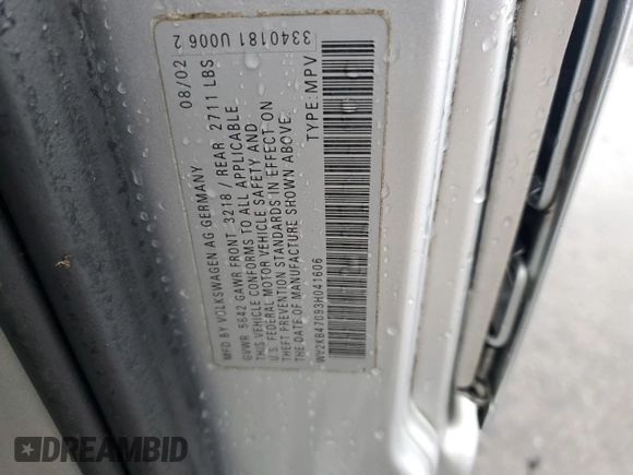 2003 Volkswagen EuroVan с VIN WV2KB47093H041606, выставлен на аукционе Copart как лот 73808224 с пробегом 228 496 миль миль и Чистый • Clean title. История ставок и продаж доступна на DreamBid. Изображение 13.