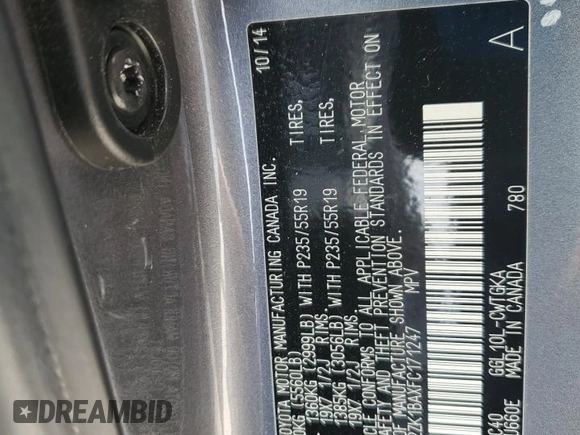 2015 Lexus RX 350 with VIN 2T2ZK1BAXFC171247, listed as a Copart auction lot 50871465 with 79,228 mi miles and Salvage Title. Bid and sale history available at DreamBid. Image 14.