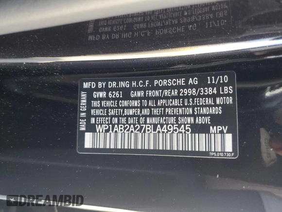 2011 Porsche Cayenne S with VIN WP1AB2A27BLA49545, listed as a Copart auction lot 60195185 with 141,378 mi miles and Clean title. Bid and sale history available at DreamBid. Image 13.